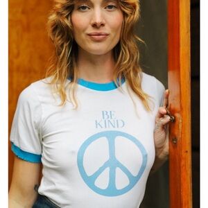 Stoned Immaculate White and Blue 'Be Kind' Ringer Tee